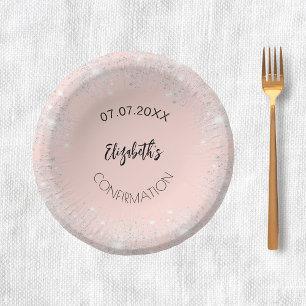 Bols En Carton Confirmation rose or argent brillant nom de fille
