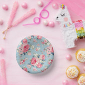 Bols En Carton Cottage Roses roses sur Arrière - plan bleu (Fête)