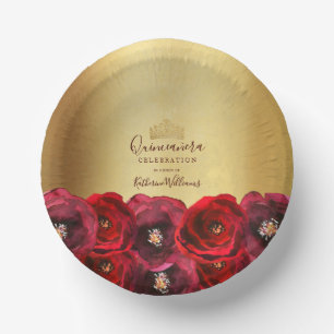 Bols En Carton Couronne de Quinceañera Fleur de Rose Rouge Élégan