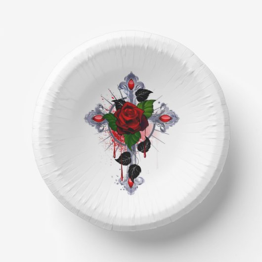 Bols En Carton Croix d'argent avec une rose rouge (Recto)