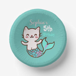 Bols En Carton Cute Chat Sirène fille Anniversaire Meowmaid Purrm