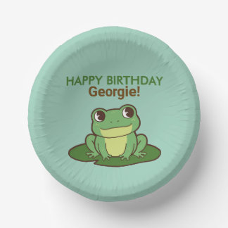Bols En Carton Cute Green Frog Happy Birthday Party Plate 