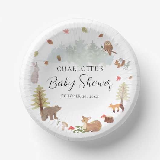 Bols En Carton Cute Woodland Animaux Baby shower d'aquarelle (Recto)