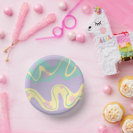 Bols En Carton Daisy Groove Pastel Rose, Jaune, Violet & Vert (Fête)