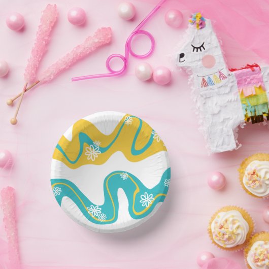 Bols En Carton Daisy Groove - Turquoise et jaune (Fête)