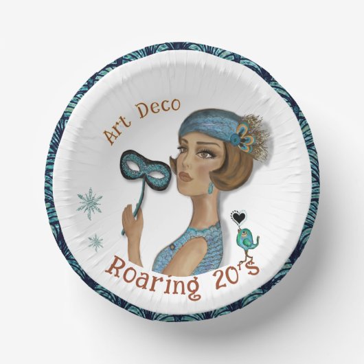 Bols En Carton Dame Art déco avec fleurs blanches (Recto)