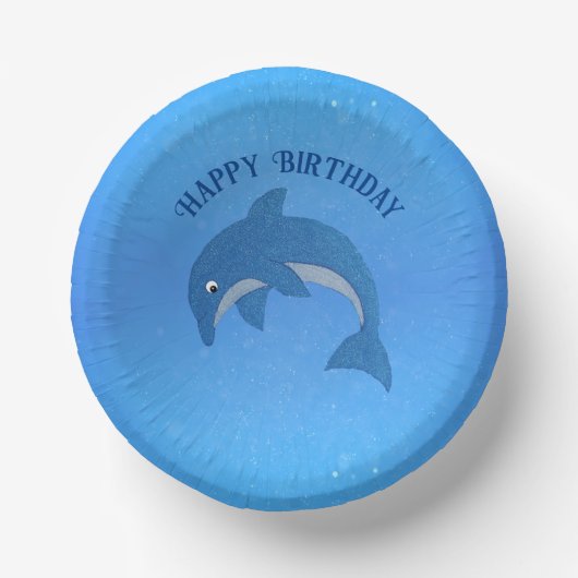 Bols En Carton Dauphin d'anniversaire bleu étincelant (Recto)