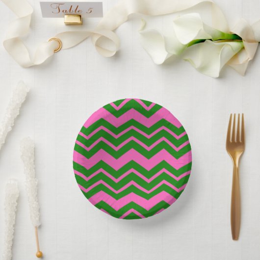 Bols En Carton Dessin chevron zigzag vert rose (Mariage)