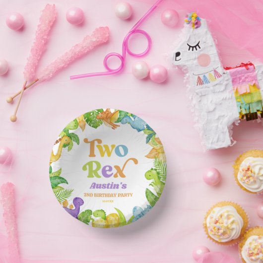 Bols En Carton Deux Rex Dinosaur 2ème fête d'anniversaire (Fête)