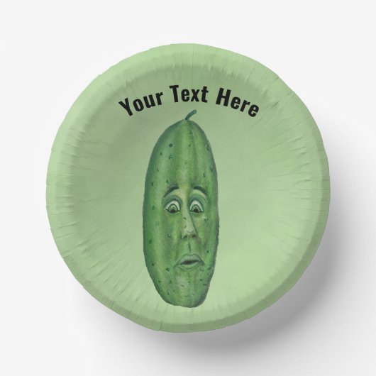 Bols En Carton Drôle Pickle Vert avec le visage surpris sur Vert (Recto)