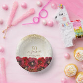 Bols En Carton Elegant Red Rose Floral Gold 50th Anniversary (Fête)