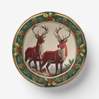 Bols En Carton Élégant renne rouge Moose Gold Holly Joyeux Noël