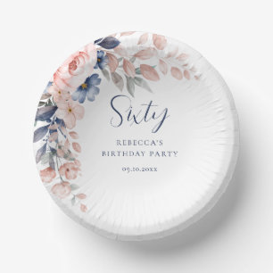 Bols En Carton Élégant script rose floral 60e anniversaire