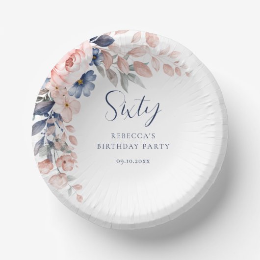 Bols En Carton Élégant script rose floral 60e anniversaire (Recto)