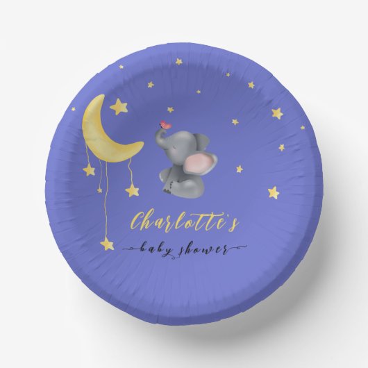 Bols En Carton Eléphant mignon avec petit Baby shower papillon (Recto)