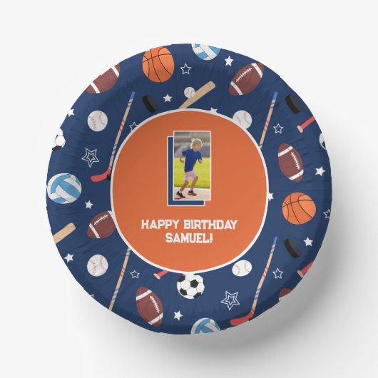 Bols En Carton Enfants Sports Motif Bleu & Orange Photo Anniversa (Recto)
