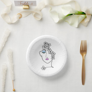 Bols En Carton Femme avec fleurs en dessin au trait 