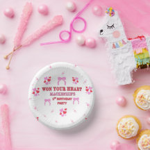 FÊTE D'ANNIVERSAIRE FILLE CŒURS RONDS 18 CM BLANC