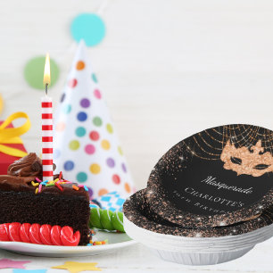 Bols En Carton Fête d'anniversaire Masquerade en or noir parties 