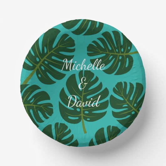 Bols En Carton Feuilles de plante vert tropical Monstera mariage (Recto)