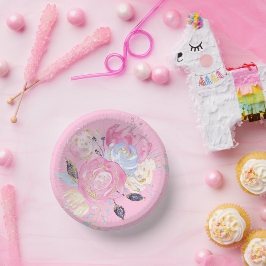 Bols En Carton Fleur de Parties scintillant d'or Pastel (Fête)