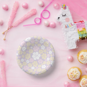 Bols En Carton Fleur Motif - Pastel rose, jaune et violet