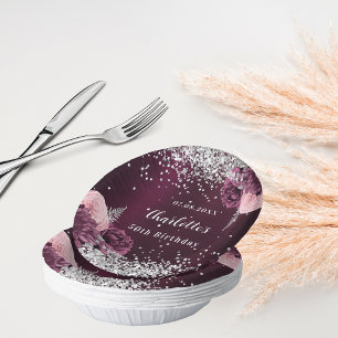 Bols En Carton Fleurs d'argent bourgogne anniversaire