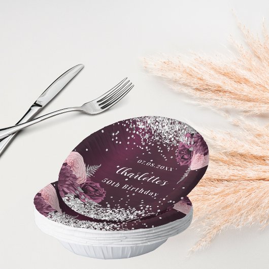 Bols En Carton Fleurs d'argent bourgogne anniversaire