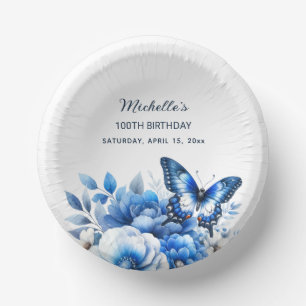 Bols En Carton Fleurs de papillon bleu Élégant 100e anniversaire