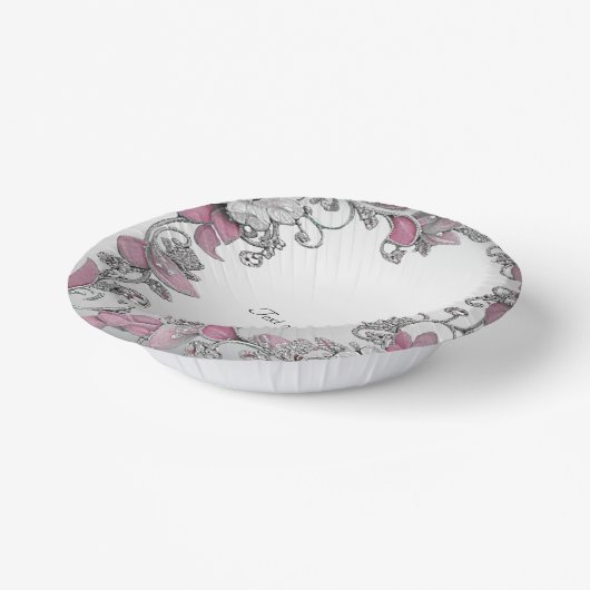 Bols En Carton Fleurs Rose Argenté Blanc (Angulaire)