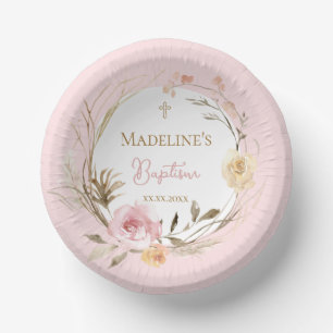 Bols En Carton fleurs rose beige aquarelle Baptême