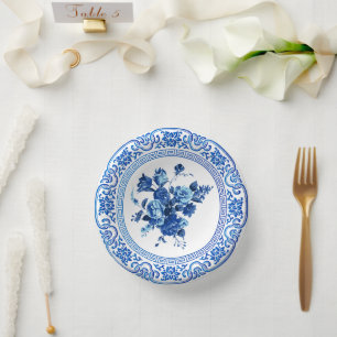 Bols En Carton Floral Bleu vintage Et Blanc