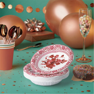 Bols En Carton Floral vintage Rouge Et Blanc