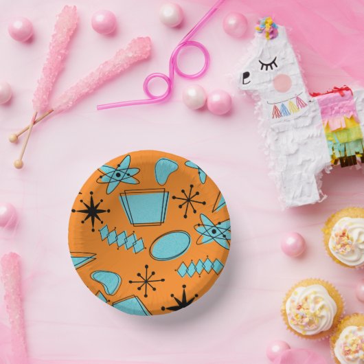 Bols En Carton Formes atomiques MCM Turquoise sur orange (Fête)