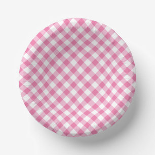 Bols En Carton Gingham Rétro Rose Fuchsia