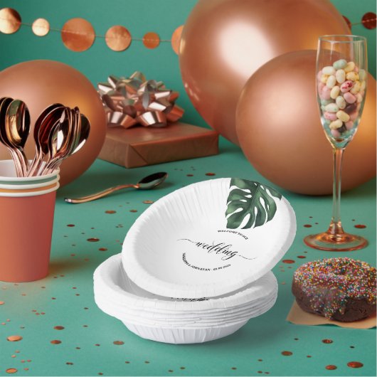 Bols En Carton Green Monstera Leaf Mariage bienvenue (Multi)