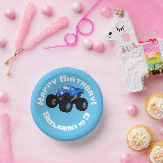 Bols En Carton Illustration d'un camion monstre bleu mou (Fête)