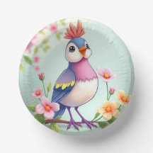 Joli bol en papier floral oiseau bleu rose