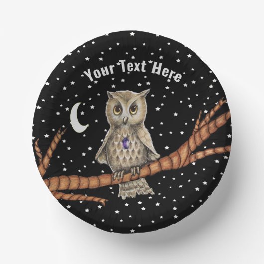 Bols En Carton Joli Chouette Cristal Collier Lune Étoiles Noir (Recto)