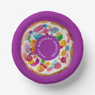 Bols En Carton Joli Coloré Violet Sucré Donut Aquarelle Féminin