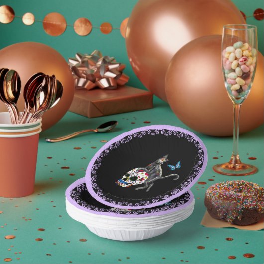 Bols En Carton Jour De La Morte Chat Crâne Sucre Et Papillon (Multi)