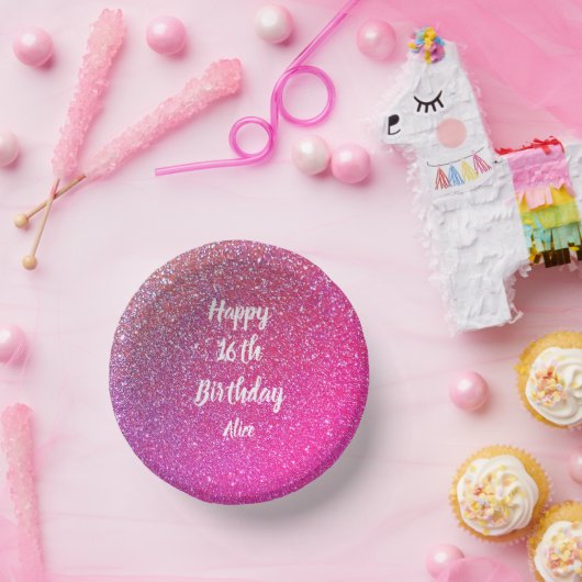 Bols En Carton Joyeux 16e anniversaire Nom Rose Rose Parties scin (Fête)