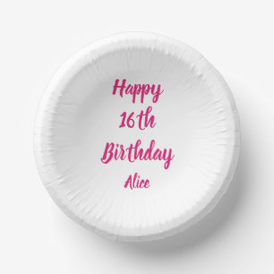 Bols En Carton Joyeux 16e anniversaire rose blanc Nom personnalis