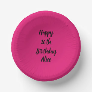 Bols En Carton Joyeux 16e anniversaire rose noir Nom personnalisé