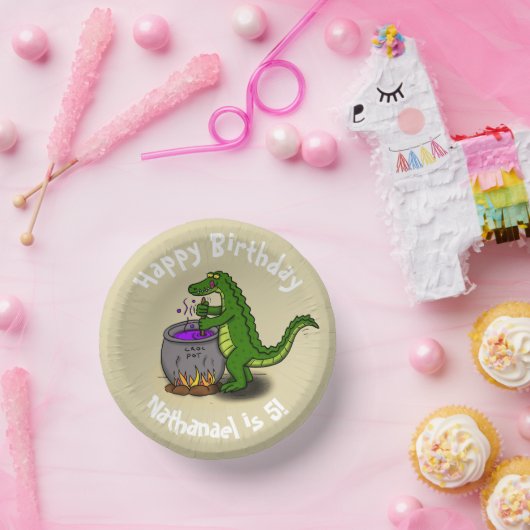 Bols En Carton Joyeux dîner de cuisine d'alligator vert caricatur (Fête)