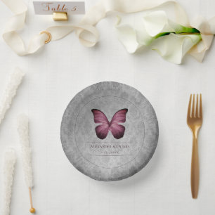 Bols En Carton Magenta Vintage Papillon Mariage damassé