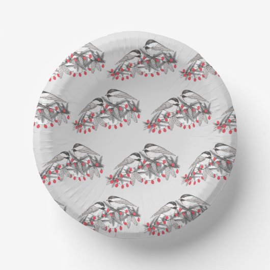 Bols En Carton Maine Chickadee Bird hiver Noël Vacances Neige (Recto)