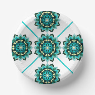 Bols En Carton Mandala Motif 2002 en plaque de papier aqua