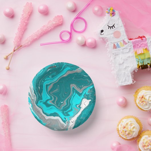 Bols En Carton Marbre bleu, Turquoise et turquoise Fluid Art (Fête)