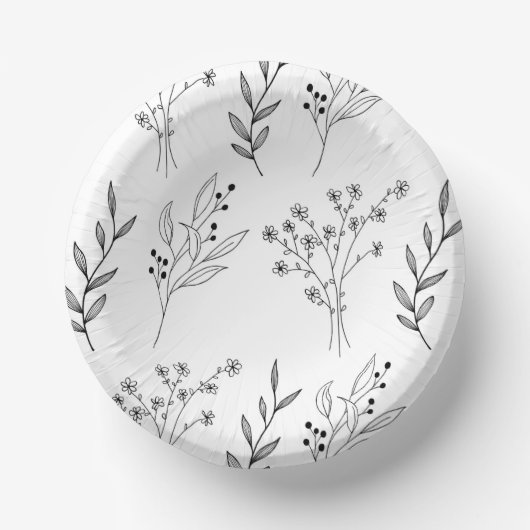 Bols En Carton Mariage Boho Floral noir et blanc (Recto)